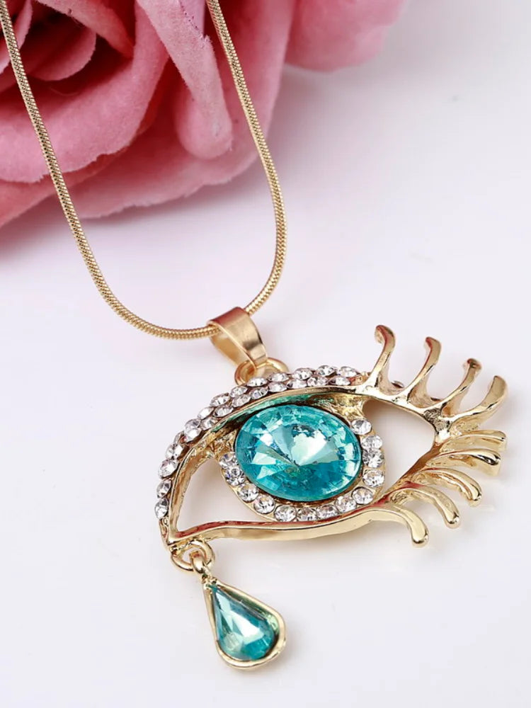 Exaggerated Magic Eye Crystal Tears Sweater Chain - Long Necklace & Pendant for Women