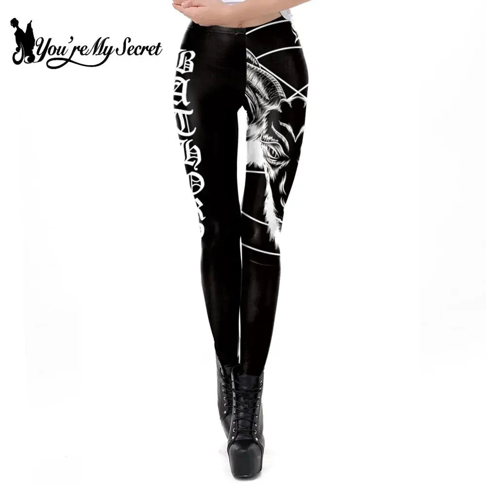 [You're My Secret] 2022 Fashion Women Legging Gothic Ouija Leggings Satan Goat Head Workout Pants Mid Waist Black Slim Legings