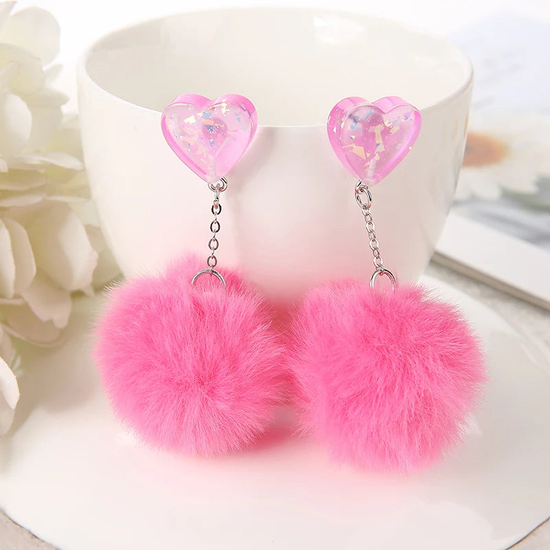 1 Pair Cute Heart Resin Stud Earrings with Puffer Ball – Fashion Jewelry for Women, Perfect Gift