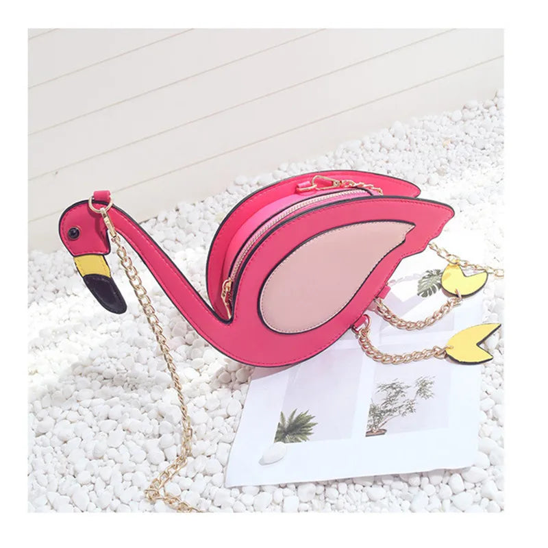 Flamingo Chain Shoulder Bag - Affordable Women's O Bag with Pink Bird Design, Feminine Leather Handbag for Beach and Casual Use