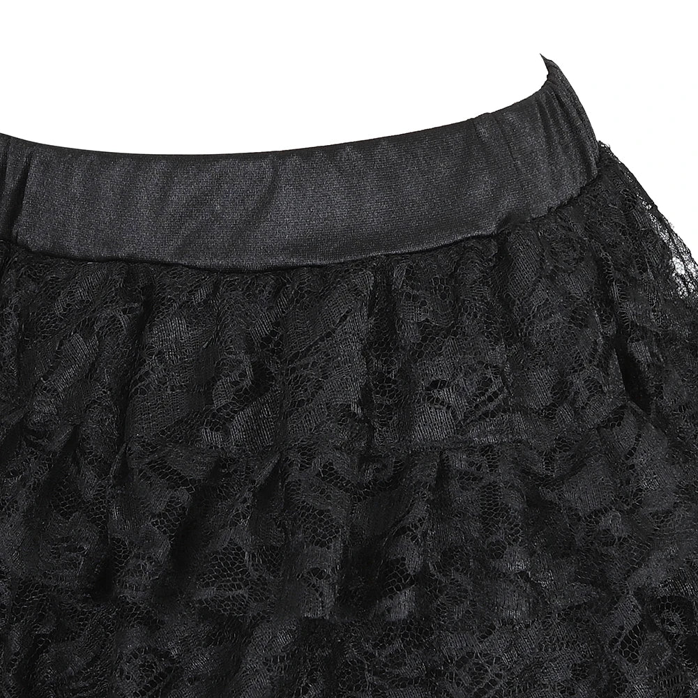 Sexy Black Lace Layered Pleated Skirt - Steampunk Asymmetrical High Low Ruffle Tulle Long Skirt, Plus Size