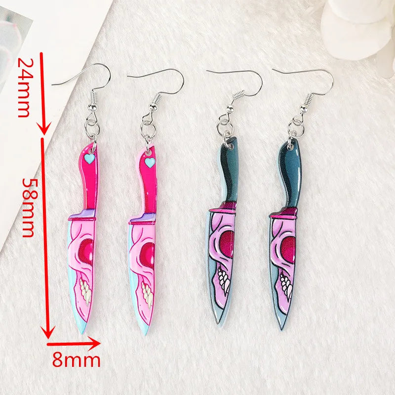 1 Pair Fashion Pastel Goth Skeleton Knife Dangle Earrings