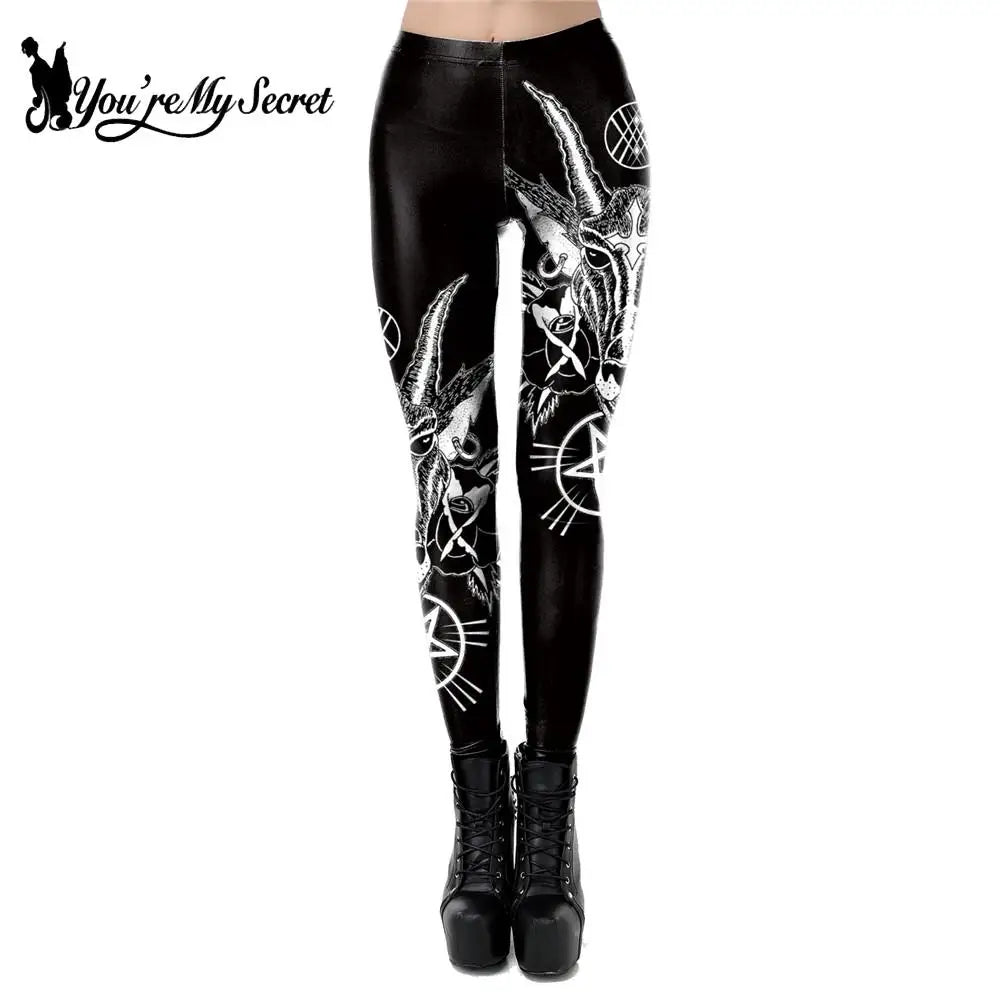 [You're My Secret] 2023 NEW Gothic Ouija Leggings Women Satan Devil Black Pants Dark Punk Leggins Lucifer Fitness Workout Legins