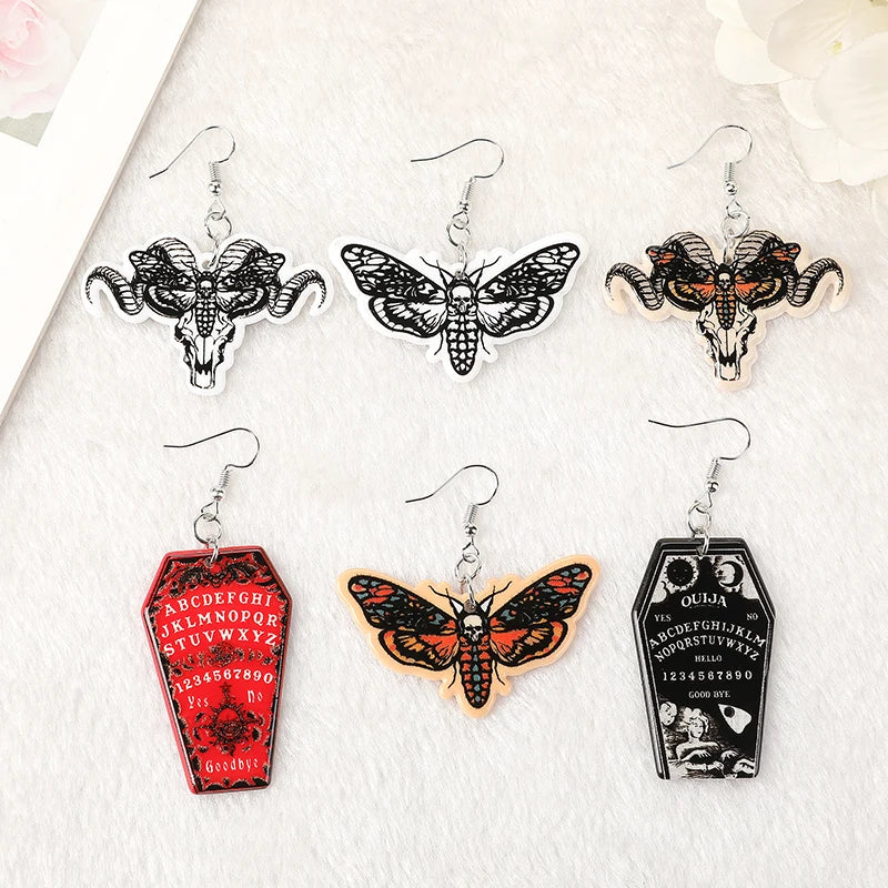 1 Pair Halloween Dangle Earrings - Acrylic Butterfly, Death Moth, Coffin, and Ouija Board Design for Women Birthday Gift