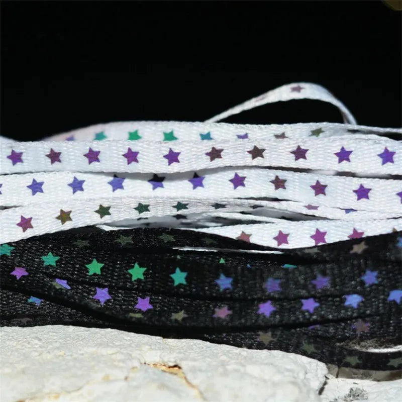 Holographic Reflective Star Shoelaces | Double-sided High-Bright Luminous Flat Sneakers ShoeLaces