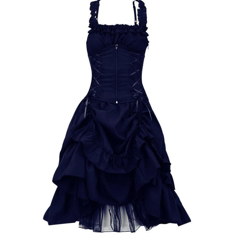 5XL Women's Victorian Gothic Dress - Retro Lolita Punk Princess Cosplay Layered Gathered Dress