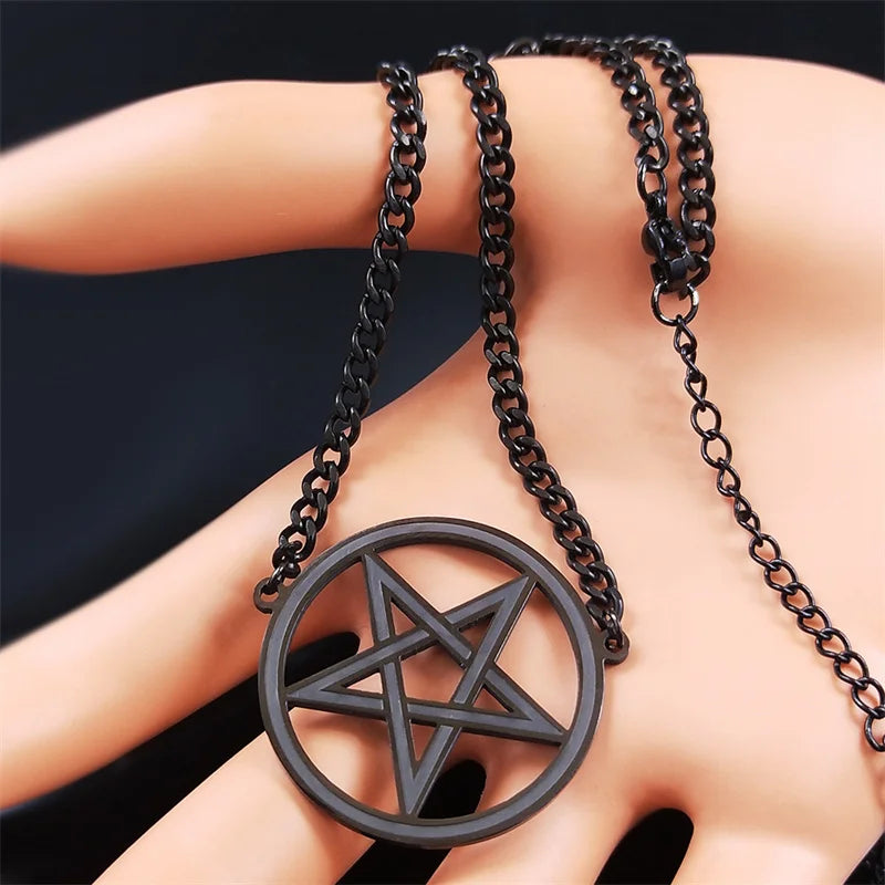 Inverted Pentagram Stainless Steel Choker Necklace - Black Women’s Chain Jewelry