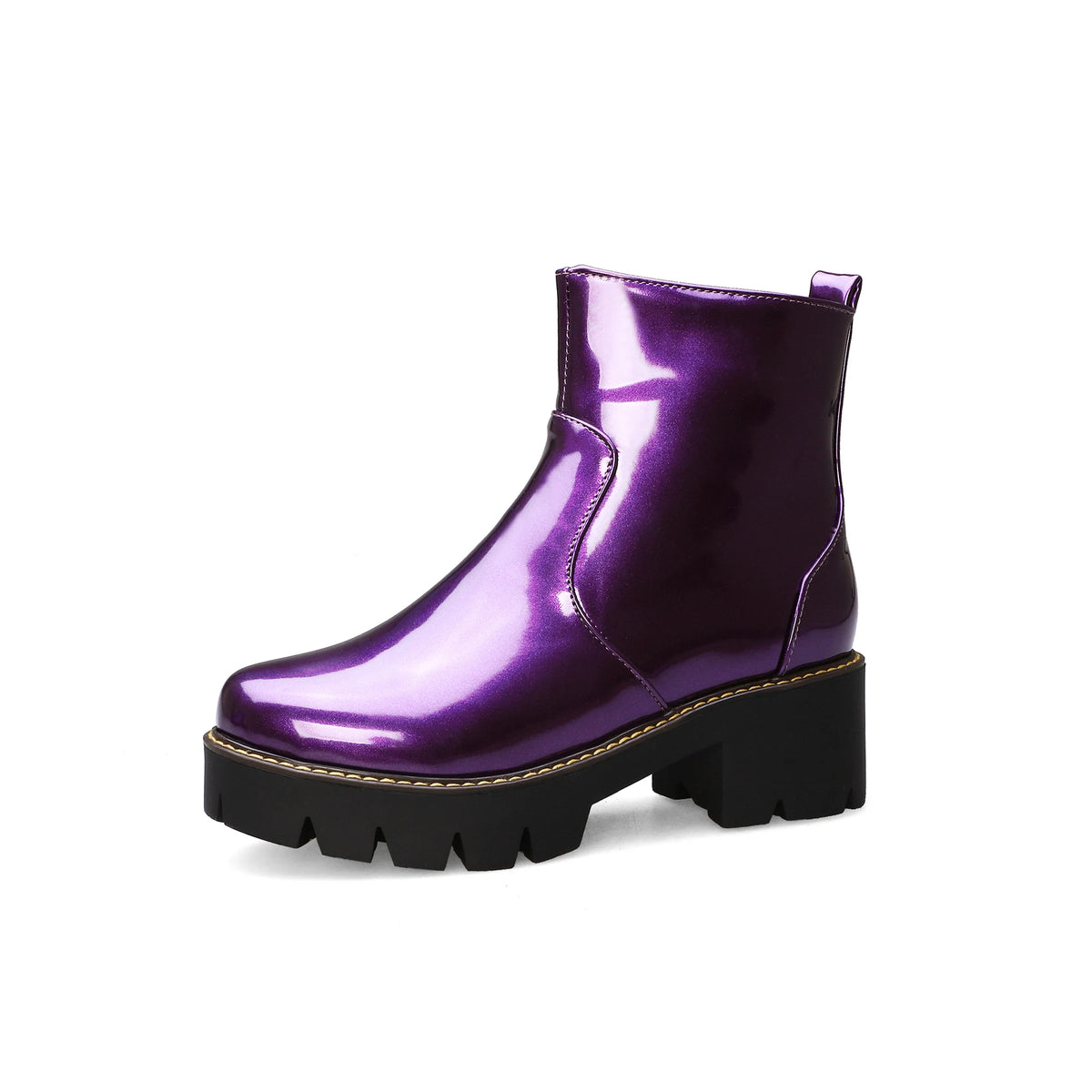 Fashion Punk Platform Ankle Boots - Purple, Yellow, Black Patent Leather Thick Heel Women’s Shoes