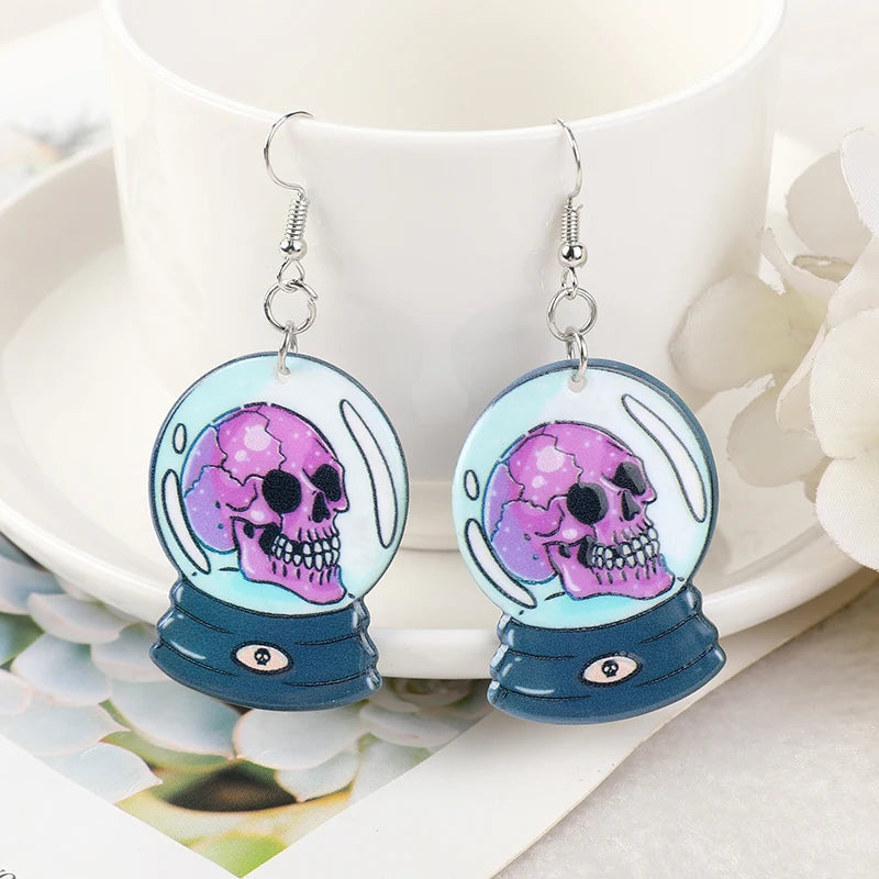 Pastel Goth Creepy Skull Potion Earrings - Fashion Cartoon Acrylic Jewelry for Girls & Women, Perfect Birthday Gift