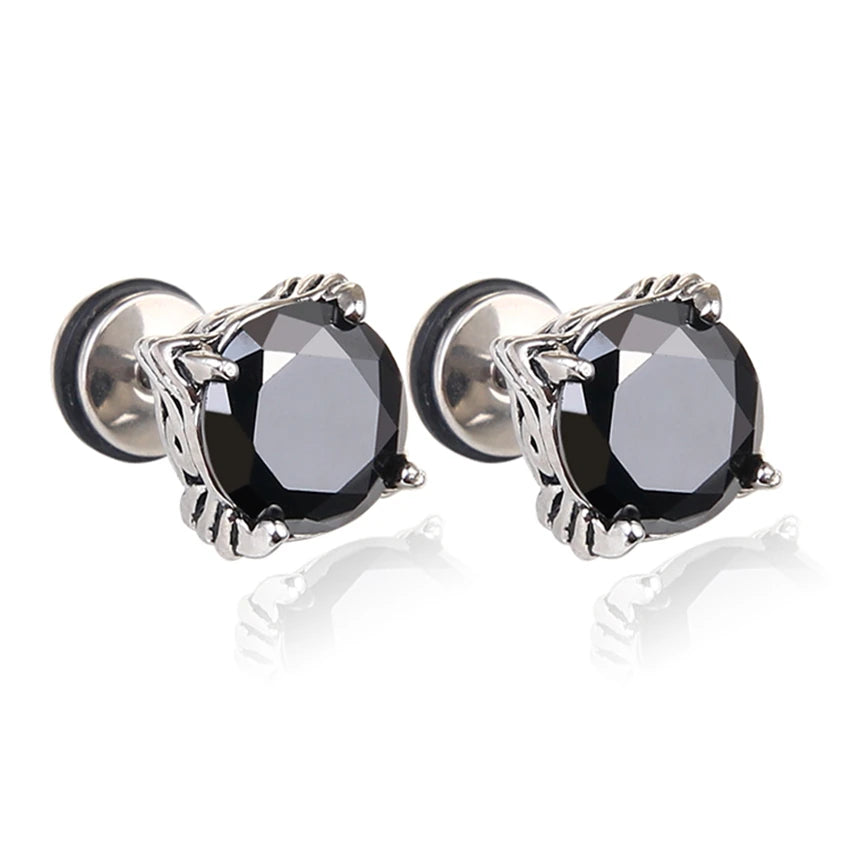 2021 Black Zircon Stainless Steel Stud Earrings – Punk Rock Ear Jewelry Accessories for Women and Men