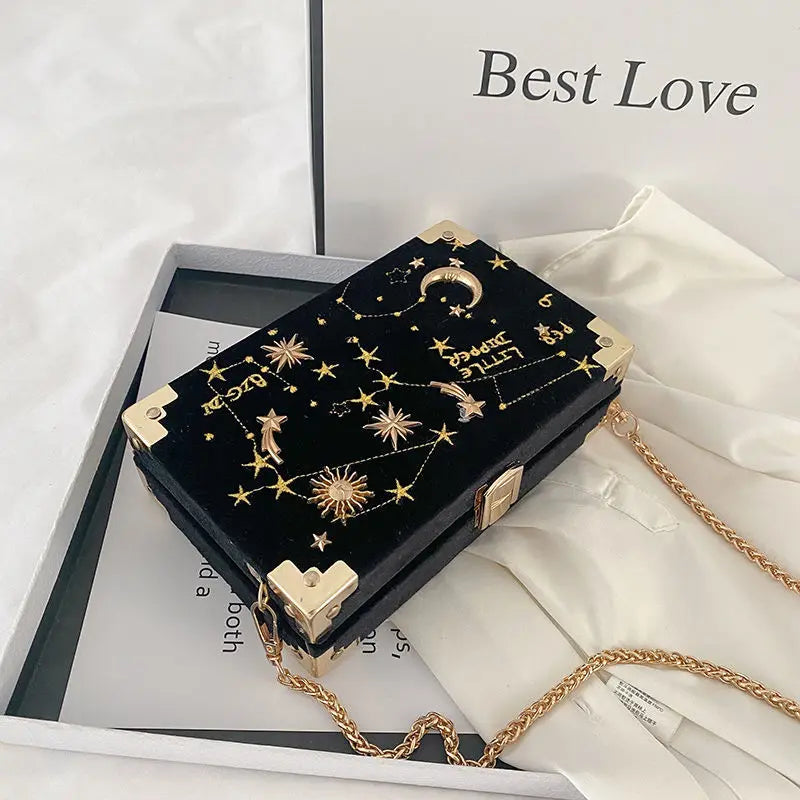 Velvet Small Square Bag For Women 2022 New Korean Embroidery Fashion Versatile Chain Single Shoulder Messenger Box Bag