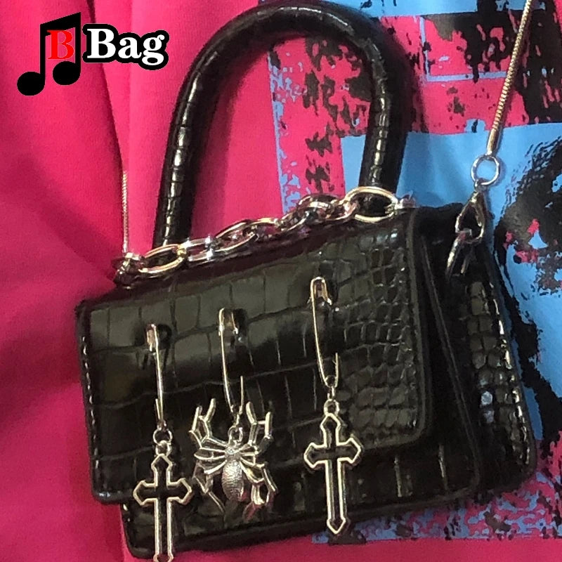 Harajuku Gothic Metal Punk Shoulder Bag: Edgy Spice Girls Inspired Crossbody with Dark Rabbit and Spider Accents