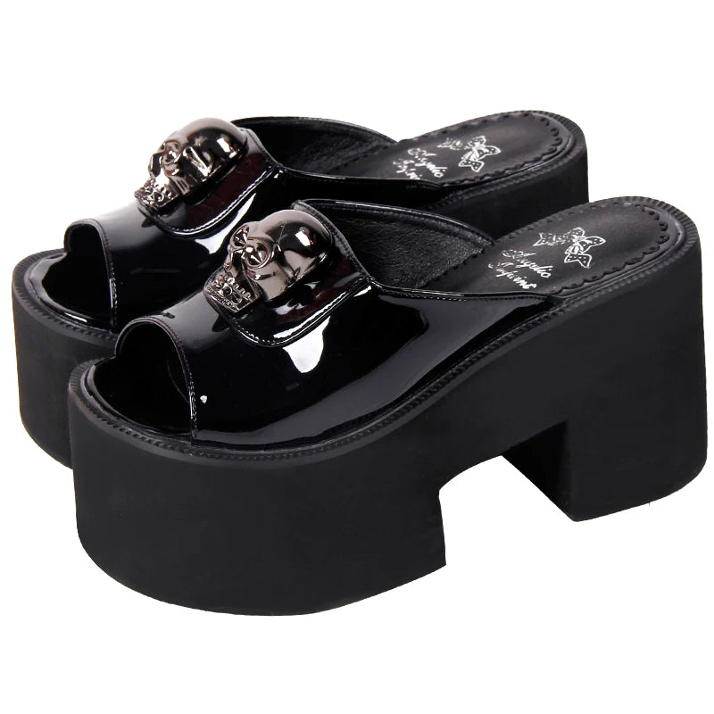 Angelic Imprint Women's Gothic Lolita Skull High Heels - Punk Princess Cosplay Party Sandals