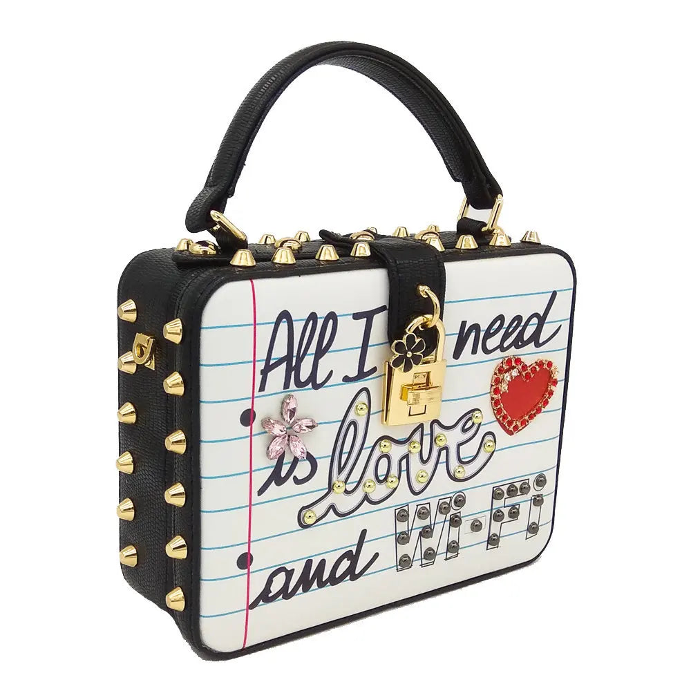 Bags for Women 2019 "All I Need is LOVE and WIFI" Fashion Women Shoulder Bag Crossbody Handbags Ladies Top-Handle Box Clutch Bag