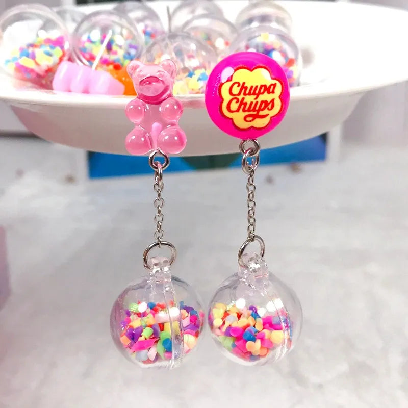 1Pair Stud Earring Multicolours Gummy Bear  Resin Candy Charms With Ball  Fashion Jewelry Gift