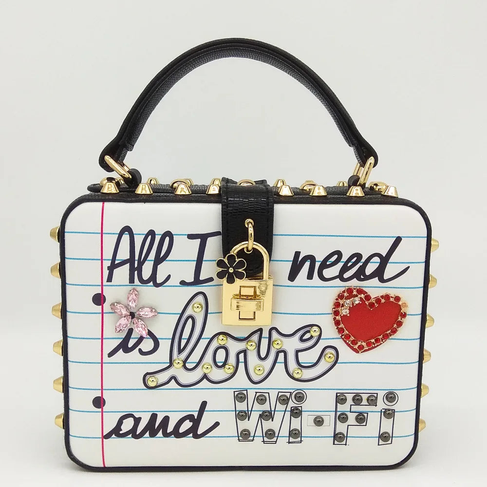 Bags for Women 2019 "All I Need is LOVE and WIFI" Fashion Women Shoulder Bag Crossbody Handbags Ladies Top-Handle Box Clutch Bag