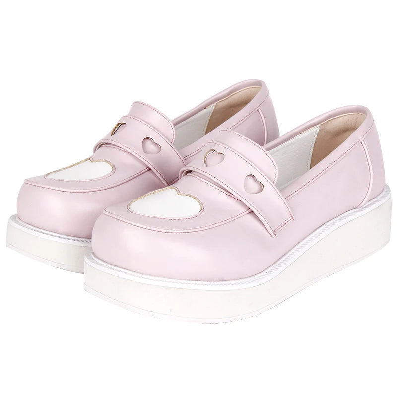 Angelic imprint original New women Lolita shoes round head college style uniform pumps platform student shoes lovely hearts 8637