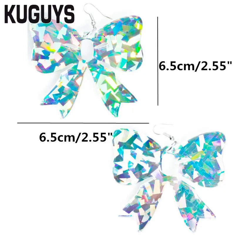 Laser Acrylic Bowknot Fairy Large Drop Earrings for Women - Trendy Fashion Accessories by KUGUYS