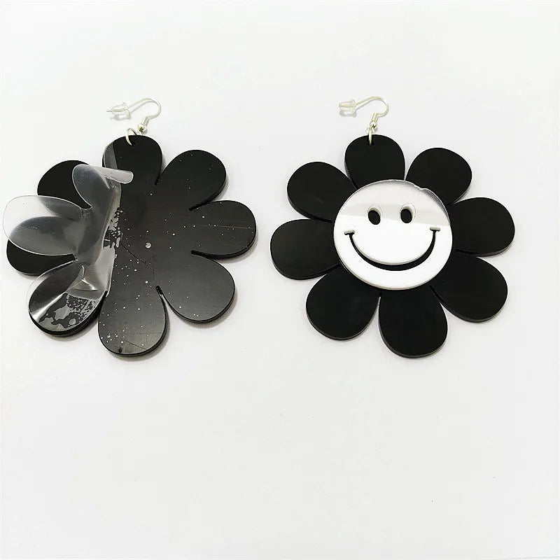 KUGUYS Black Flower Large Drop Earrings | Acrylic Jewelry Accessories for Women