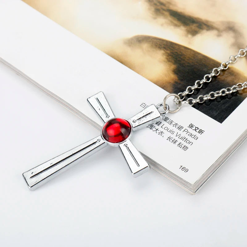 Fashionable Vampire Knight Necklace - Akashiya Moka Seal Cross Logo Metal Pendant, Cosplay Jewelry