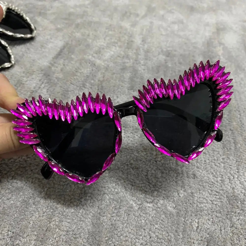 Luxury Rhinestone Heart Shaped Sexy Cat Eye Sun Glasses