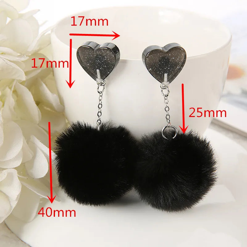 1 Pair Cute Heart Resin Stud Earrings with Puffer Ball – Fashion Jewelry for Women, Perfect Gift