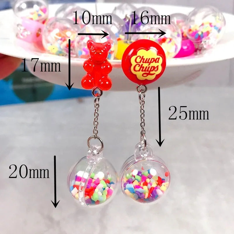 1Pair Stud Earring Multicolours Gummy Bear  Resin Candy Charms With Ball  Fashion Jewelry Gift