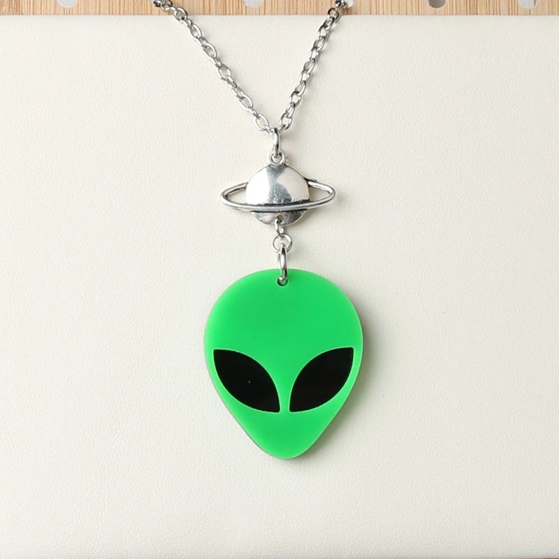 Acrylic Alien Head necklace,Fluorescent Green Alien necklace // Space necklace// Kawaii // Pastel Goth // UFO