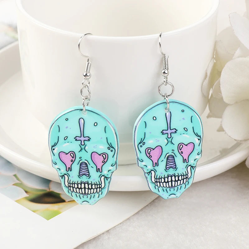 Pastel Goth Creepy Skull Potion Earrings - Fashion Cartoon Acrylic Jewelry for Girls & Women, Perfect Birthday Gift