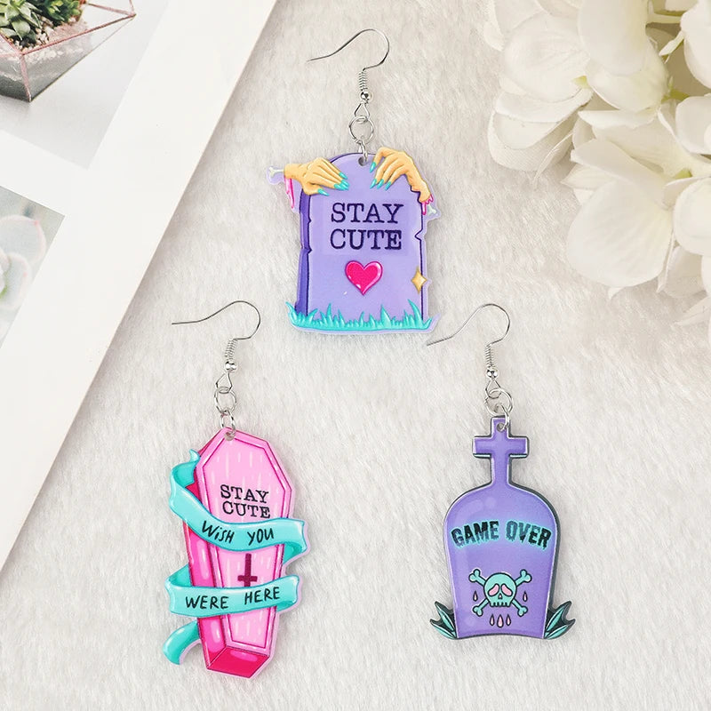 1 Pair Fashion Pastel Goth Coffin Stay Cute Grave Dangle Earrings for Women Birthday Gift Lovely Jewelry