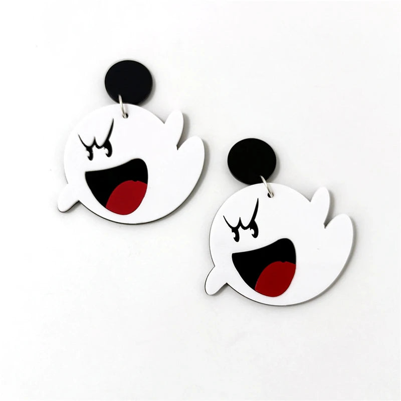 Halloween Funny Ghost Dangle Earrings for Women - White Cute Cartoon Acrylic Jewelry Classic Accessories by KUGUYS