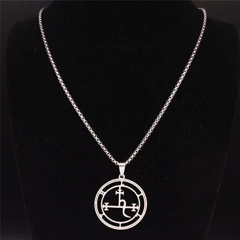 Stainless Steel Demon Seal Necklace Men/Women Silver Color Satan LILITH Necklaces & Pendants Jewery