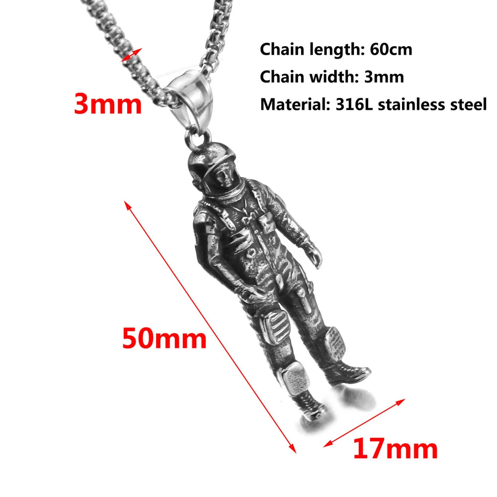 New 3D Astronaut Pendant Necklace - Galaxy Universe Spaceman in Retro 316L Stainless Steel | Unisex Hip Hop Fashion