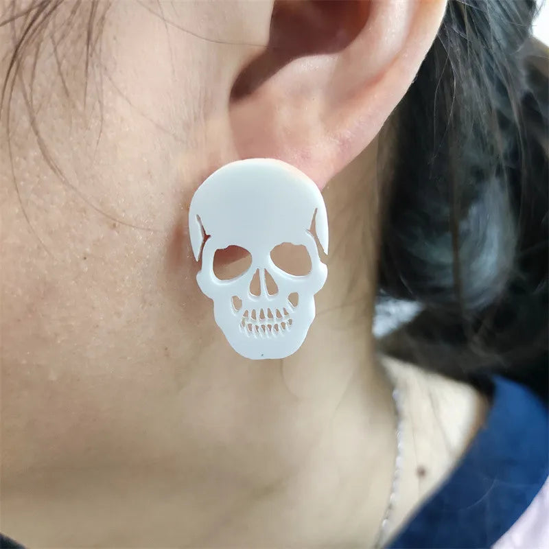 White Skeleton Stud Earrings | Hip-Hop Punk Rock Accessories for Women