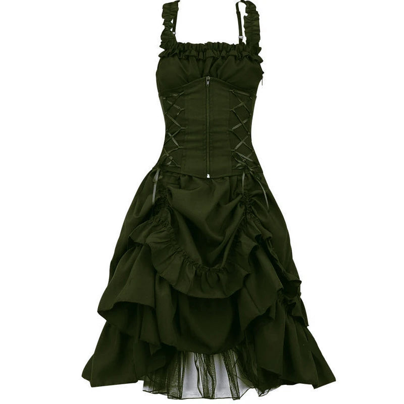 5XL Women's Victorian Gothic Dress - Retro Lolita Punk Princess Cosplay Layered Gathered Dress