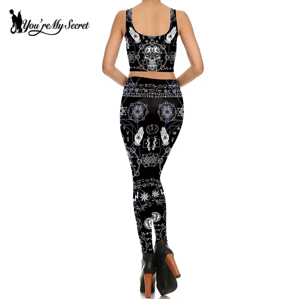 [You're My Secret] 2023 Fashion Ouija Leggings Dark 3D Graffiti Women's Leggins Pants Mid Waist Elastic Legging high Quality