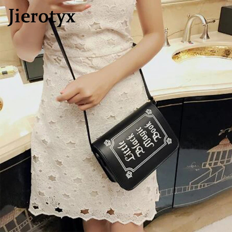 JIEROTYX Letter Print Shoulder Bag Rock Designer Purse Female Small Crossbody Bag PU Leather Mini Ladies Punk Bag Crossbody Bag