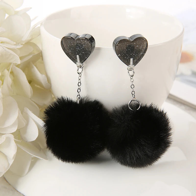 1 Pair Cute Heart Resin Stud Earrings with Puffer Ball – Fashion Jewelry for Women, Perfect Gift