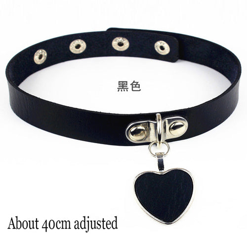 New Sexy Harajuku Pu Leather Chain Heart Pendant Necklaces Women Men
