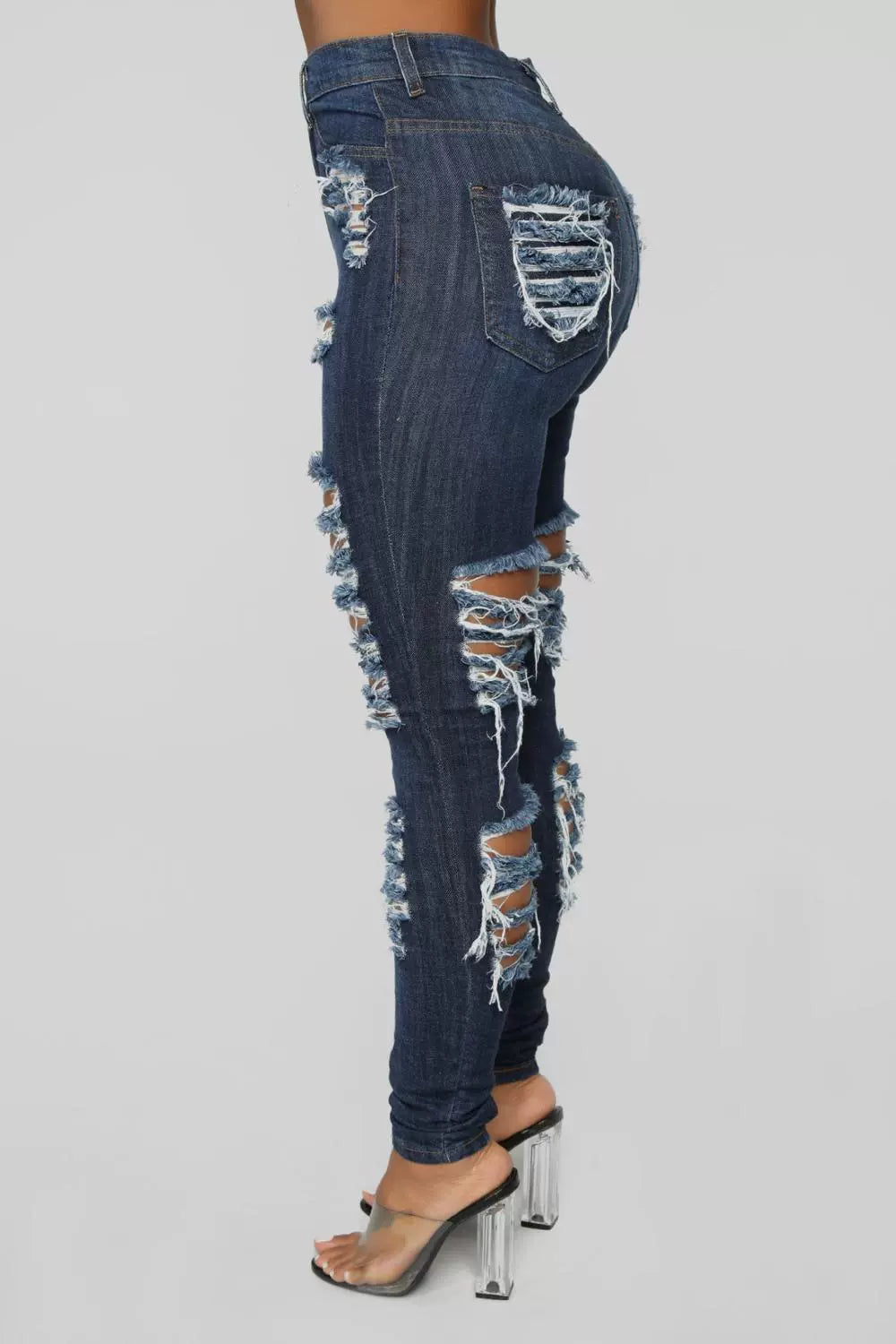 Stretch Distressed Casual Pencil Jeans