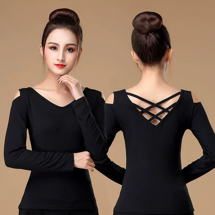 Women’s Long Sleeve or Short Sleeve V Neck Cutout Criss Crossed Back Active Top