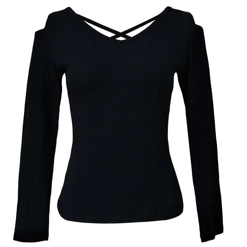 Women’s Long Sleeve or Short Sleeve V Neck Cutout Criss Crossed Back Active Top