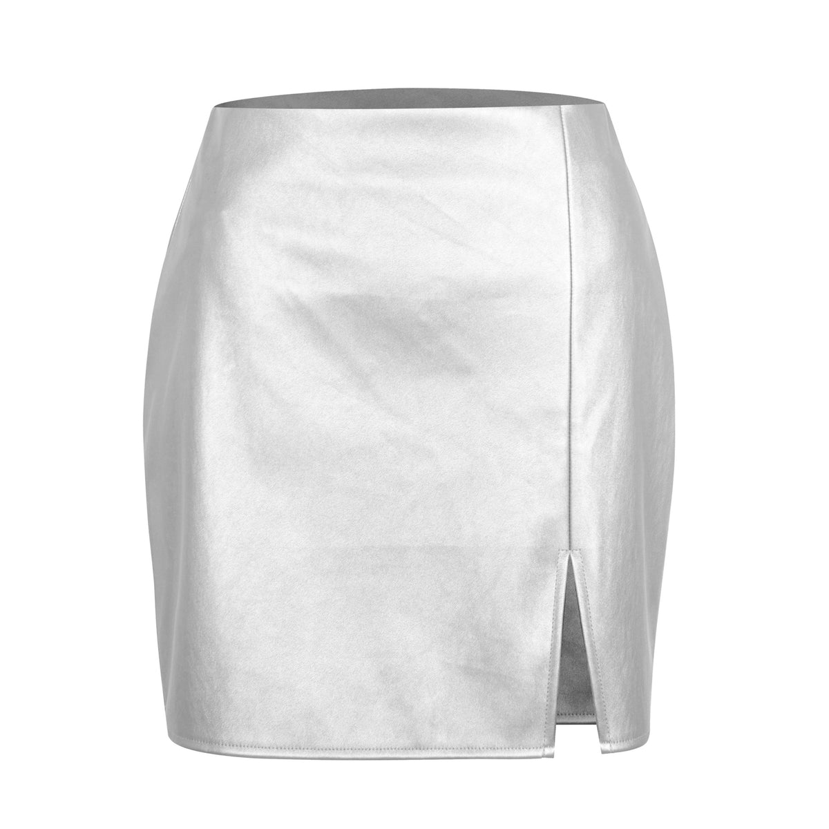 PU Split Leather Skirt High Waisted With Zipper Back Closure