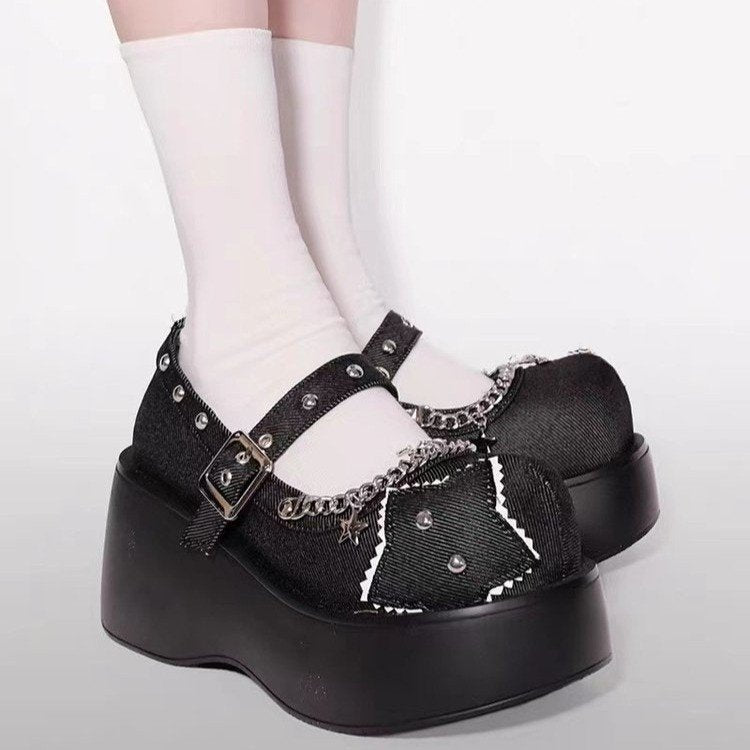 Women's Star Punk Chunky Mary Jane Style Platform Shoes