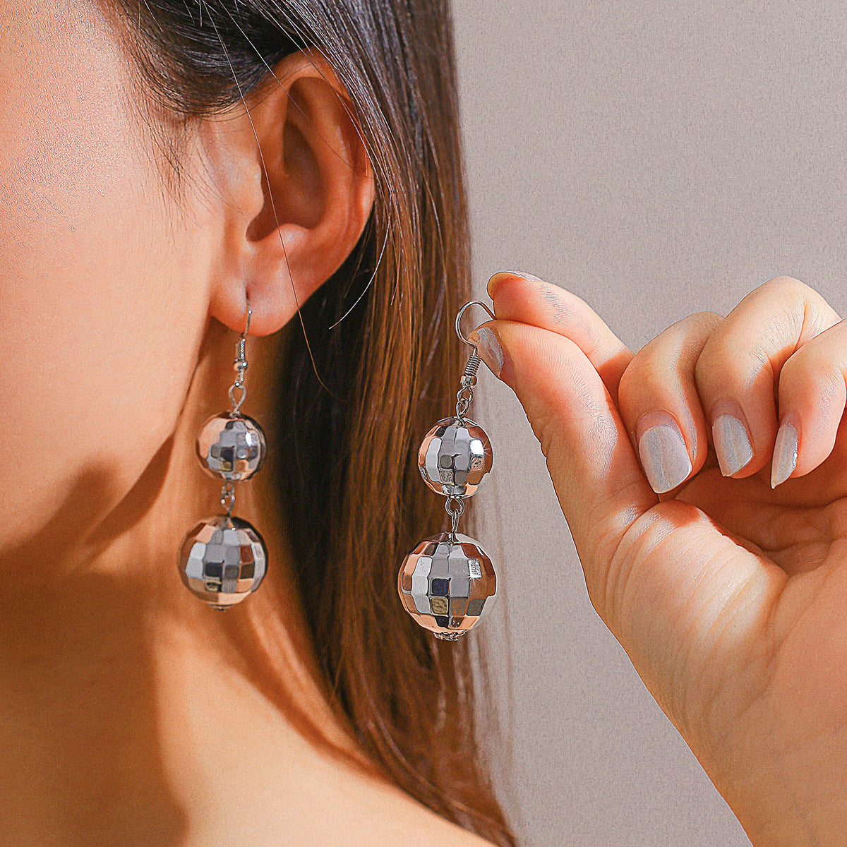 Disco Ball Novelty Round Fireball Beads Eardrops Long Drop Earrings