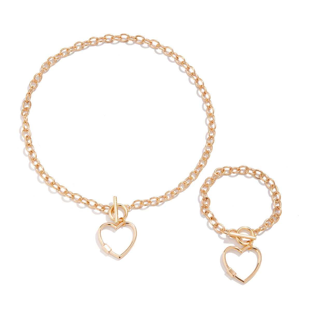 Chain Toggle Clasp Necklace And Bracelets Heart And Star Shaped Jewelry Sets