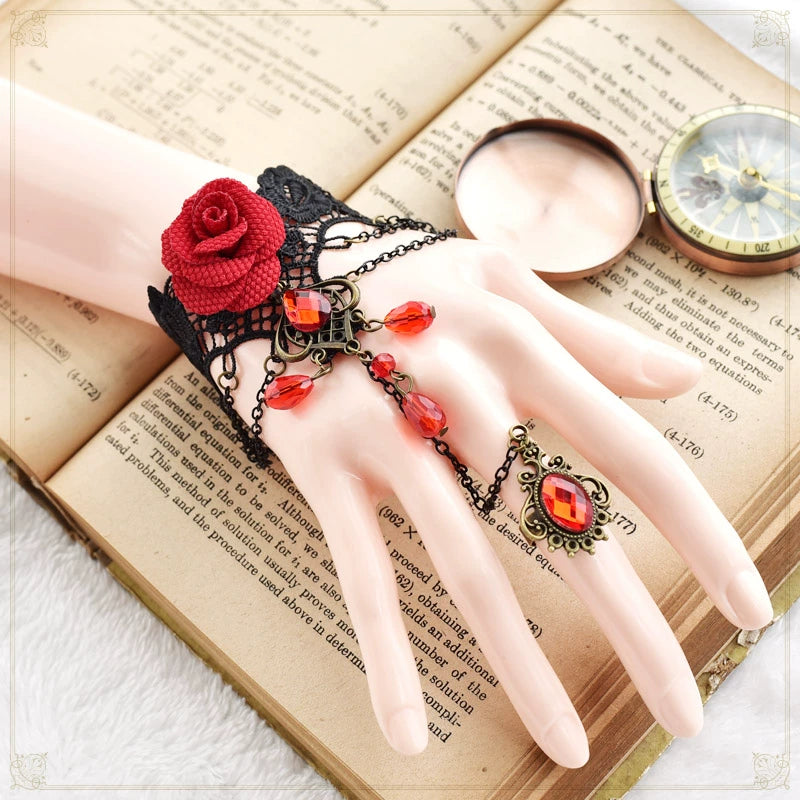 Vintage Style Rose Lace Bracelet Ring Glove Gothic Lolita