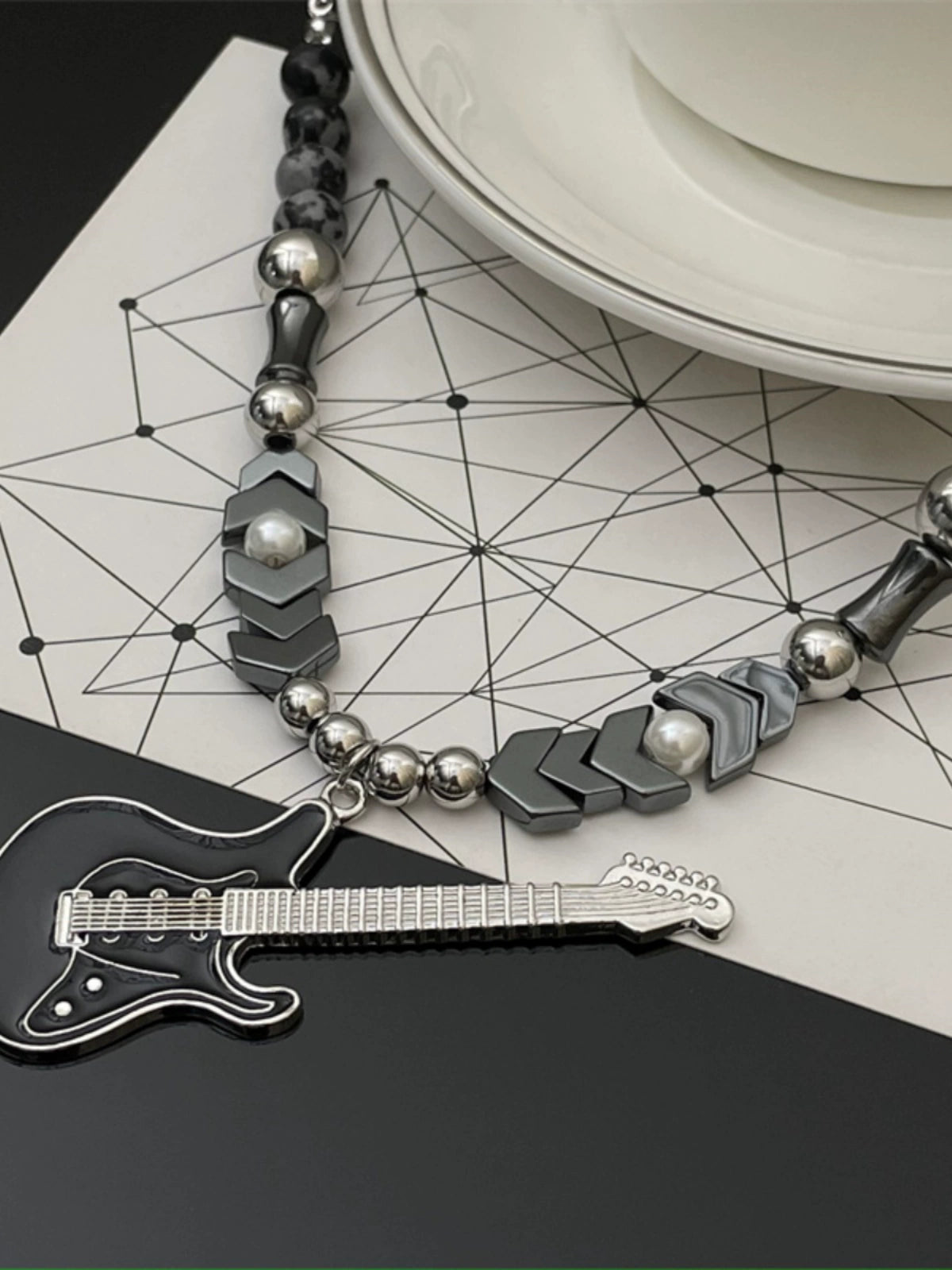 Bike Chain Style Electric Guitar Pendant Unisex Necklace