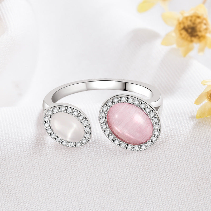 Pink And White Stone Open Fashion Ring