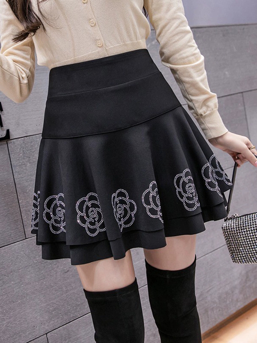 Fashion Spring New High Waist Slim Looking Hot Drilling Cake Dress